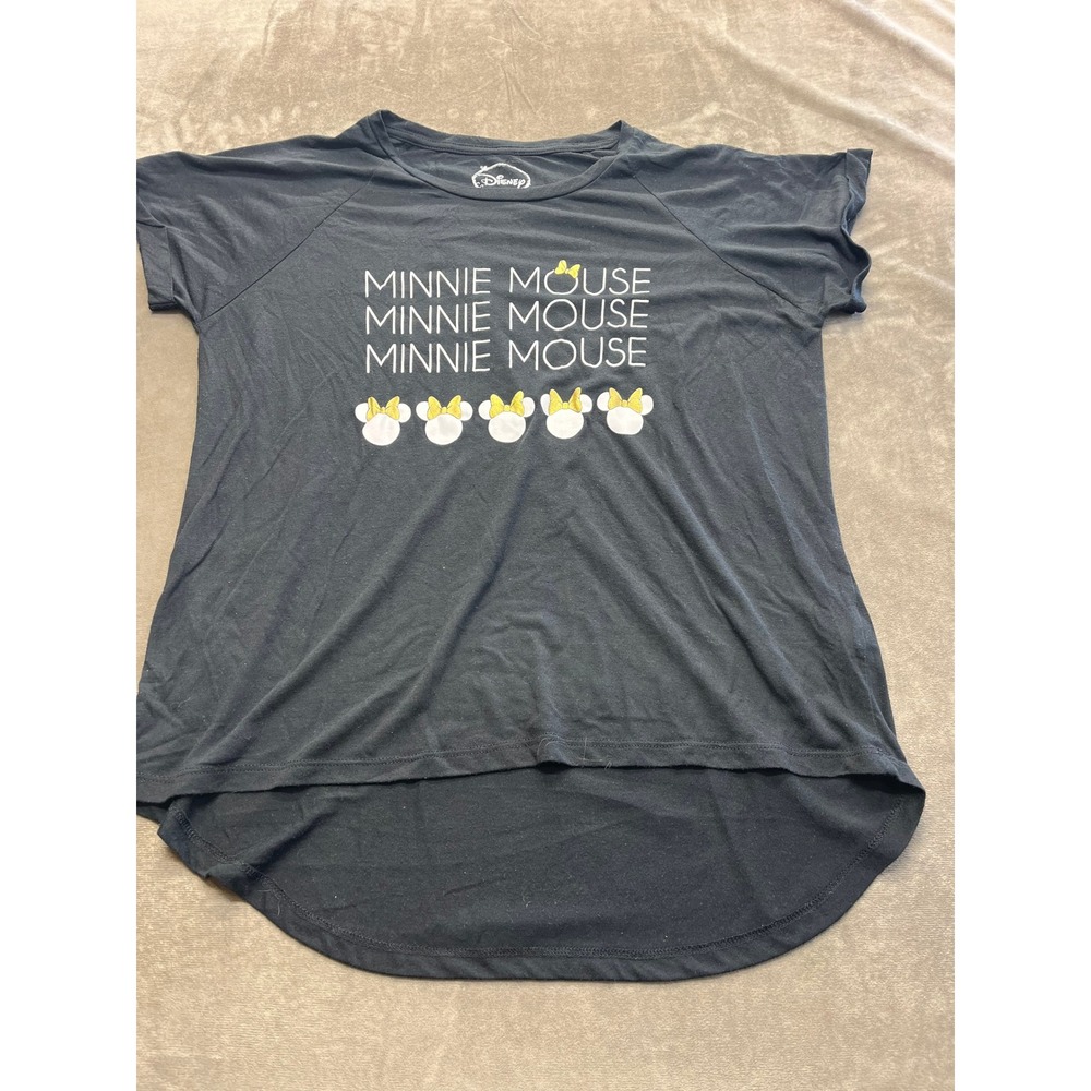 Disney Minnie Mouseโ Black Graphic T-Shirt XXL Gold Glitter Bow High Low Hem